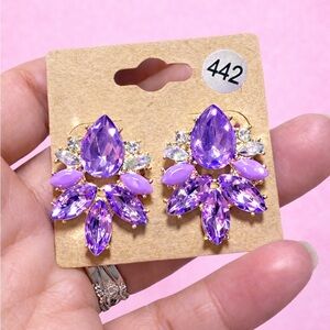 Purple Floral Crystal Stud Earrings